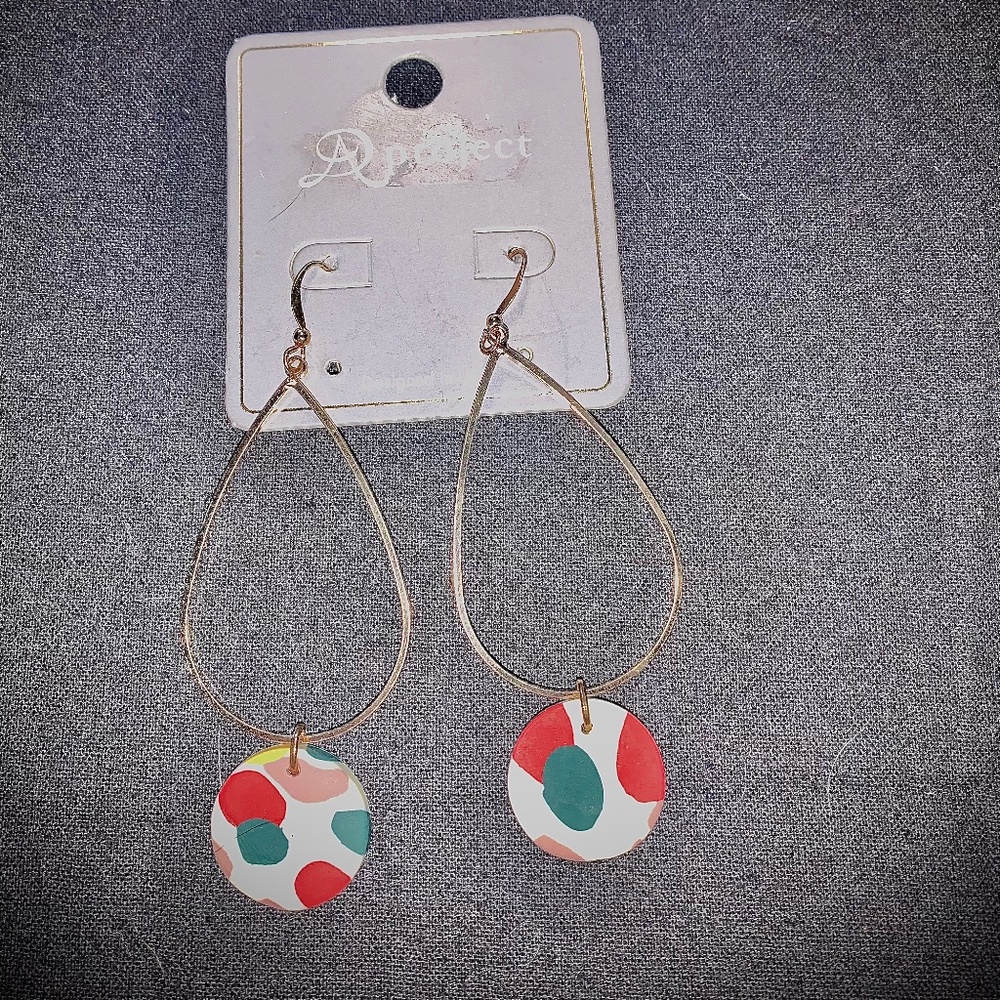 Tear Drop Earrings with Round Spotted Decoration